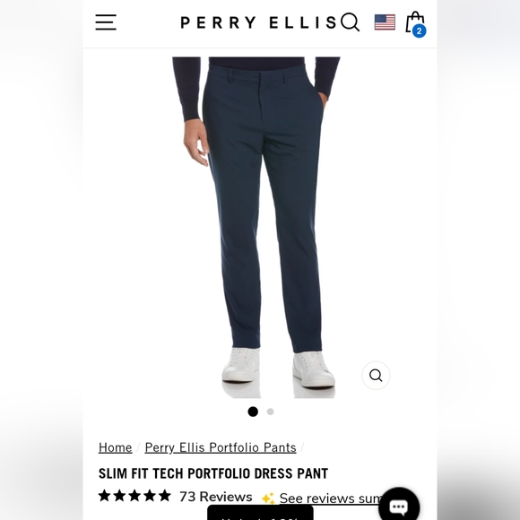 Perry Ellis Portfolio Men's Very Slim Fit Tech Portfolio Dress Pants in Ink/Blue, Size 32, 100% Polyester, Solid